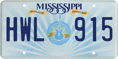 MS license plate HWL915