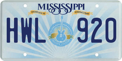 MS license plate HWL920