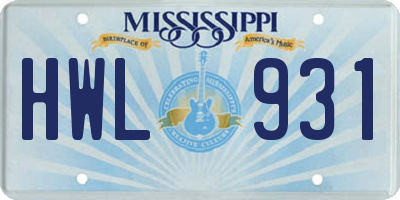 MS license plate HWL931