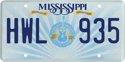MS license plate HWL935