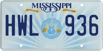 MS license plate HWL936