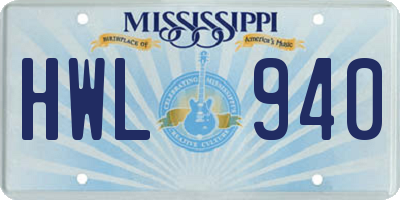 MS license plate HWL940