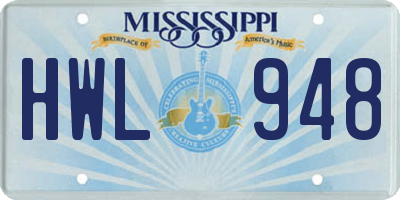 MS license plate HWL948