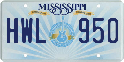 MS license plate HWL950
