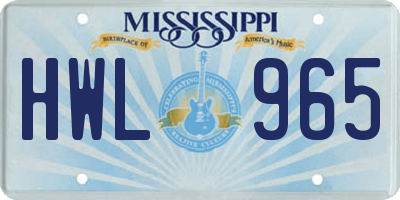 MS license plate HWL965
