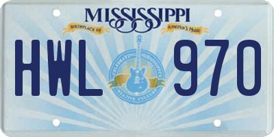 MS license plate HWL970