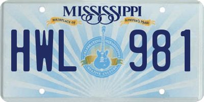 MS license plate HWL981
