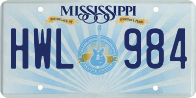 MS license plate HWL984