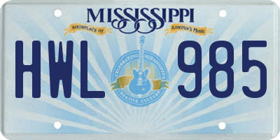 MS license plate HWL985