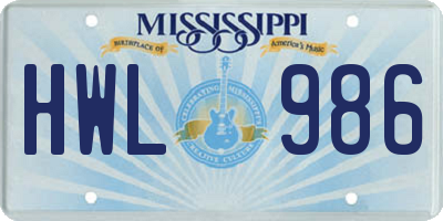 MS license plate HWL986