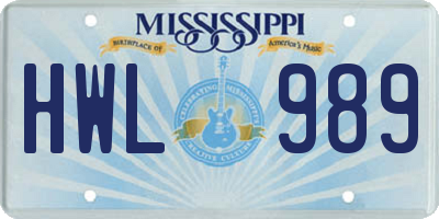 MS license plate HWL989