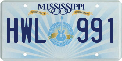 MS license plate HWL991