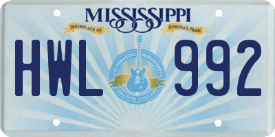 MS license plate HWL992