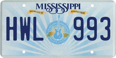 MS license plate HWL993