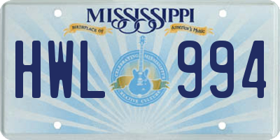MS license plate HWL994