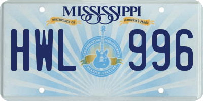 MS license plate HWL996