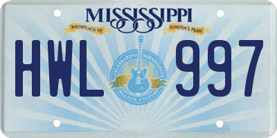 MS license plate HWL997