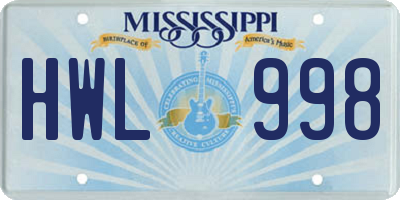 MS license plate HWL998