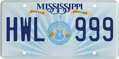 MS license plate HWL999