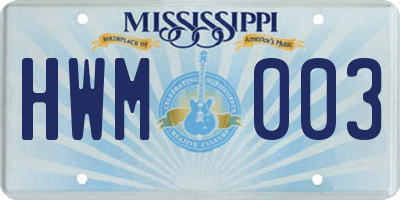 MS license plate HWM003