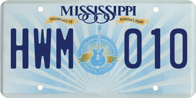 MS license plate HWM010