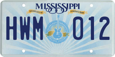 MS license plate HWM012