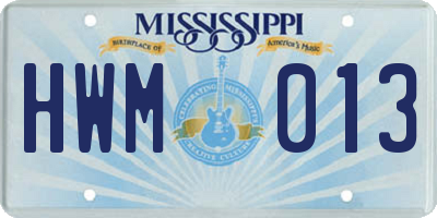 MS license plate HWM013