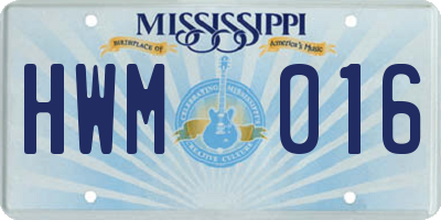 MS license plate HWM016