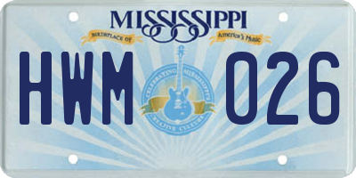 MS license plate HWM026