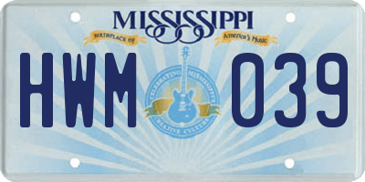 MS license plate HWM039