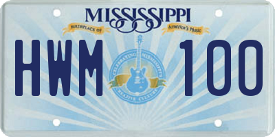 MS license plate HWM100