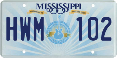 MS license plate HWM102