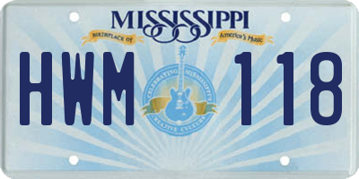 MS license plate HWM118