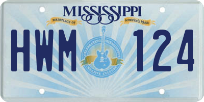 MS license plate HWM124