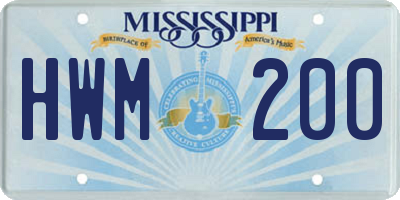 MS license plate HWM200