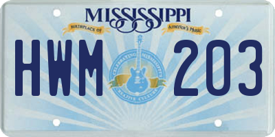 MS license plate HWM203