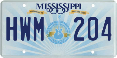 MS license plate HWM204