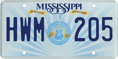 MS license plate HWM205