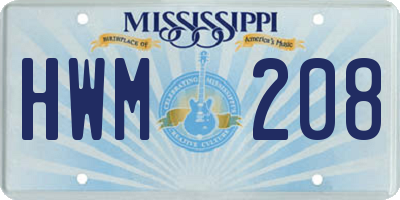 MS license plate HWM208