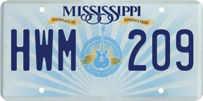 MS license plate HWM209