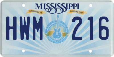 MS license plate HWM216
