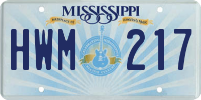 MS license plate HWM217