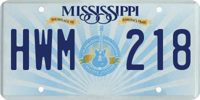 MS license plate HWM218