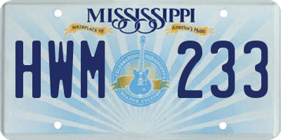 MS license plate HWM233