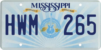 MS license plate HWM265
