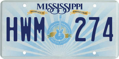 MS license plate HWM274