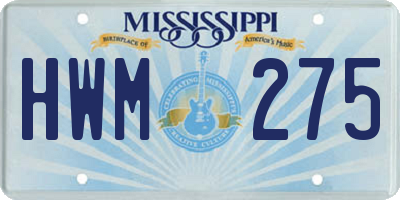 MS license plate HWM275