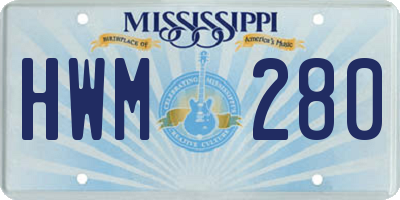 MS license plate HWM280