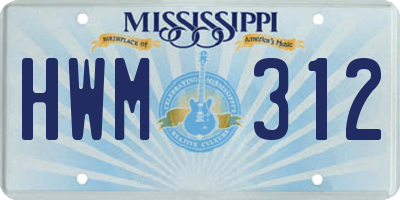 MS license plate HWM312