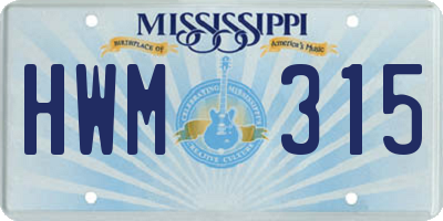 MS license plate HWM315